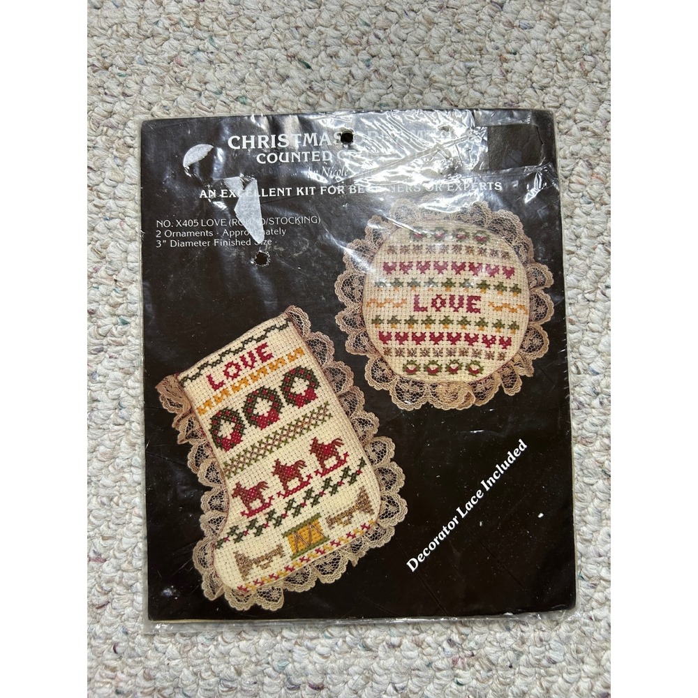 Christmas Ornaments Counted Cross Stitch Kit Nicole Creations Love Stocking 1986